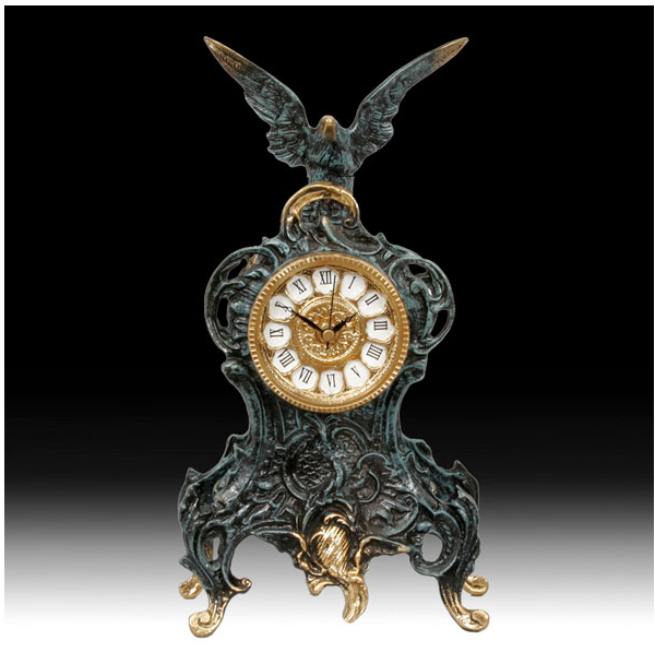 Часы каминные "Орел" h35см (бронза, синяя патина) Испания 