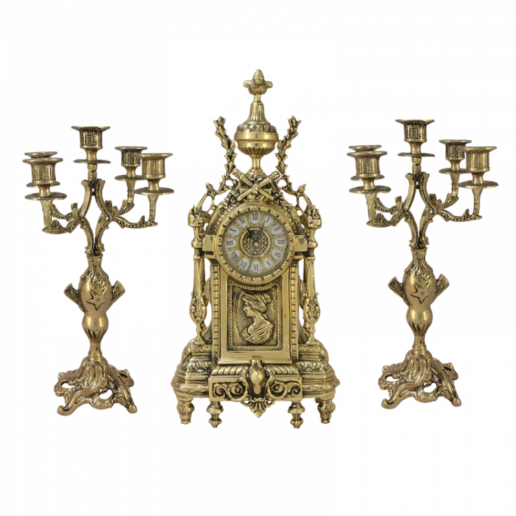 Часы каминные "Виктория" 44см с канделябрами 38см (бронза, золото) Португалия