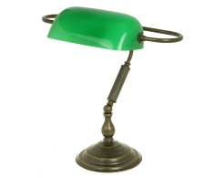 Лампа настольная &quot;Банкир&quot; с зеленым плафоном 45х18см (латунь, античная) Италия