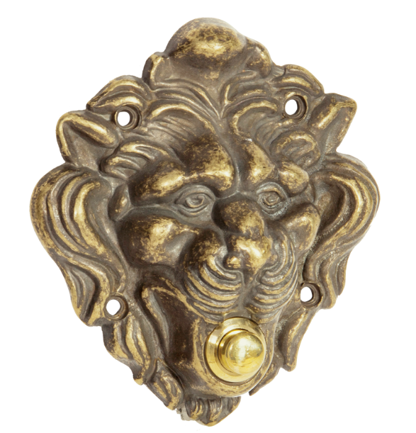 Звонок-кнопка "Лев" на входную дверь 10,5х11,5см (латунь, антик) Италия