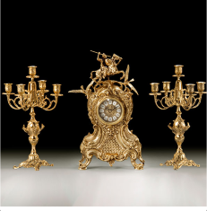 Часы каминные &quot;Охота&quot; 47см с канделябрами на 5 свечей 40см (бронза, золото) Испания