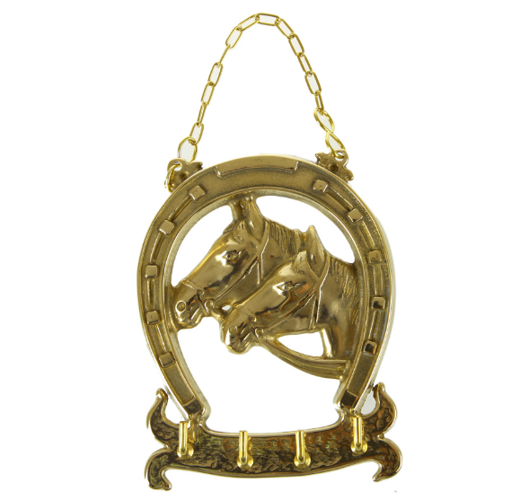 Ключница настенная "Подкова с лошадьми" 11х14см (латунь, золото) Италия