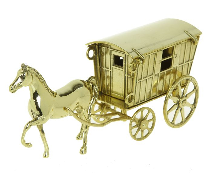 Статуэтка-шкатулка "Лошадь с повозкой" 14х33см (латунь, золото) Италия