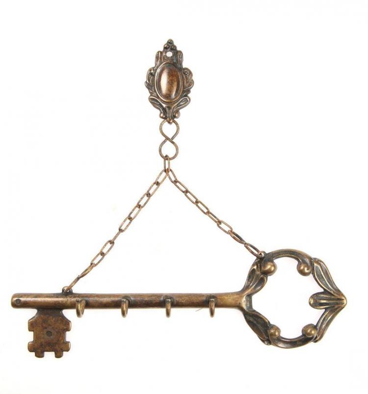 Ключница настенная на цепочке "Серебряный Ключик" 6,5х22см (латунь, серебро) Италия 